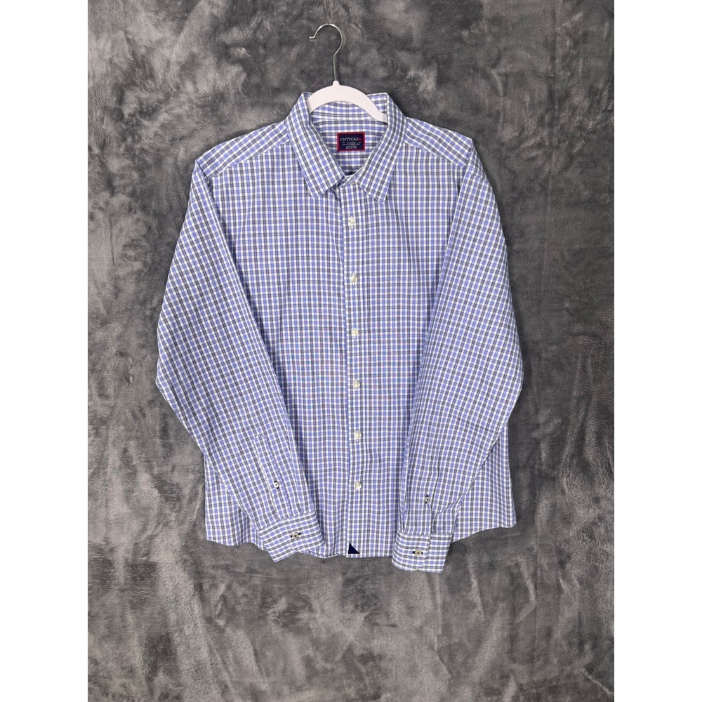 UNTUCKit Mens XL SlimFit Wrinkle Free Blue Gingham Long Sleeve Button Down Shirt